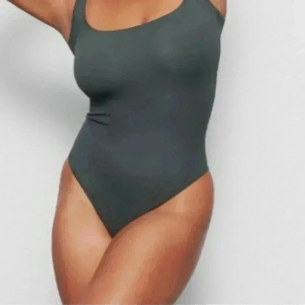Skims Cotton Ribbed Sleeveless Bodysuit Deap Sea Gray Tops Size M
